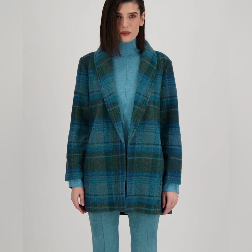 Plaid Blue and Green Women's Coat by Spanner, Like New, Sz S